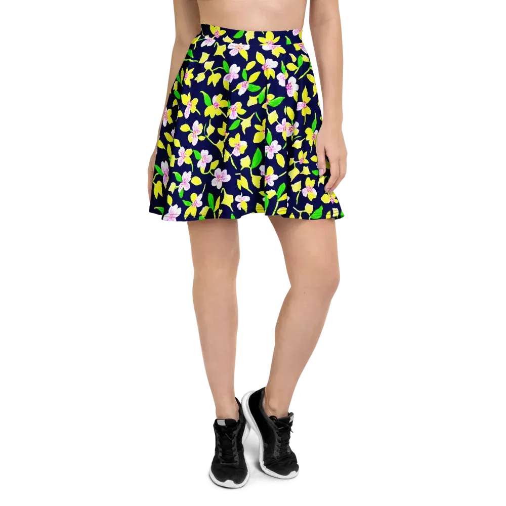 Navy Blossom on Skater Skirt — Front