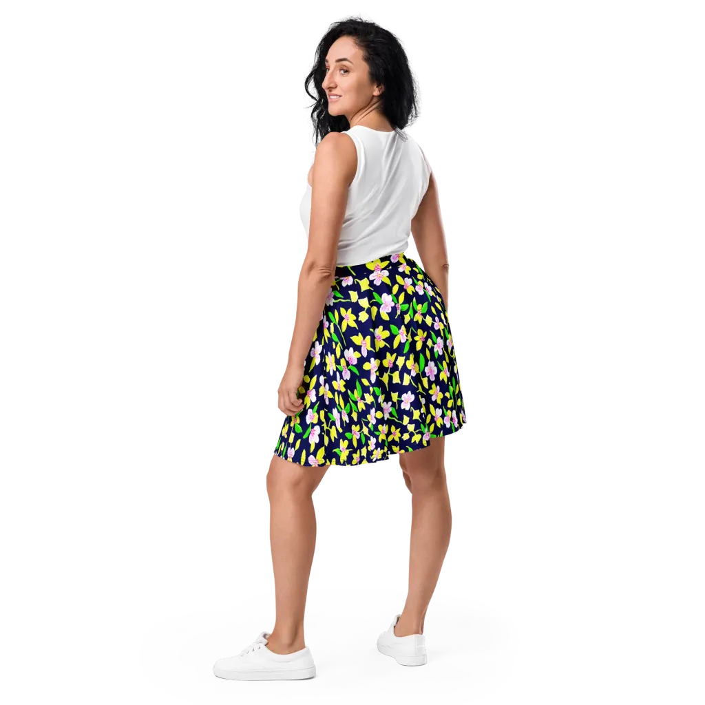 Navy Blossom on Skater Skirt — Back