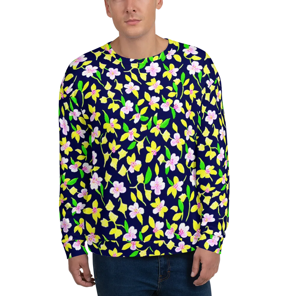 Navy Blossom on Sweatshirt — Front