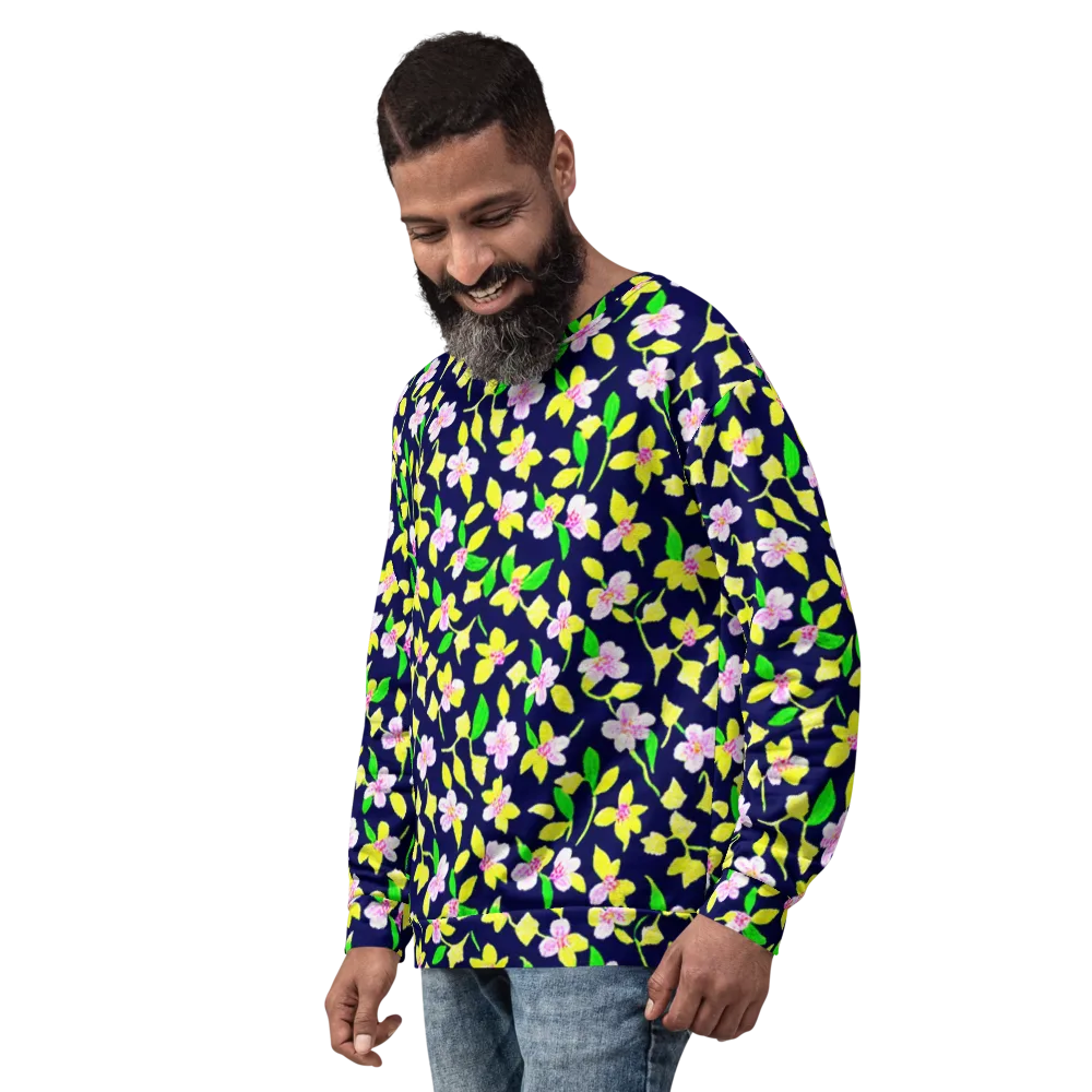 Navy Blossom on Sweatshirt — Left Front