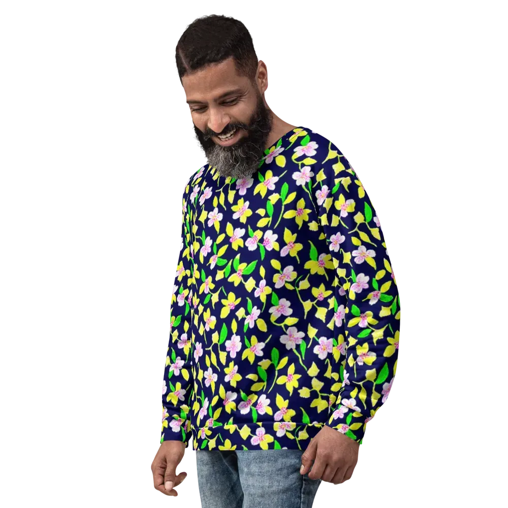 Navy Blossom on Sweatshirt — Left Front