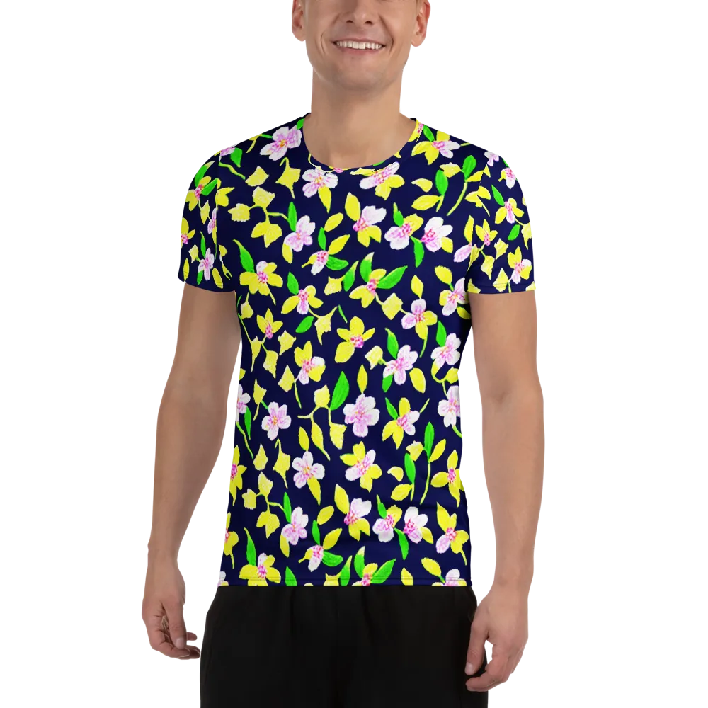 Navy Blossom on Men's Athletic T-Shirt — Front