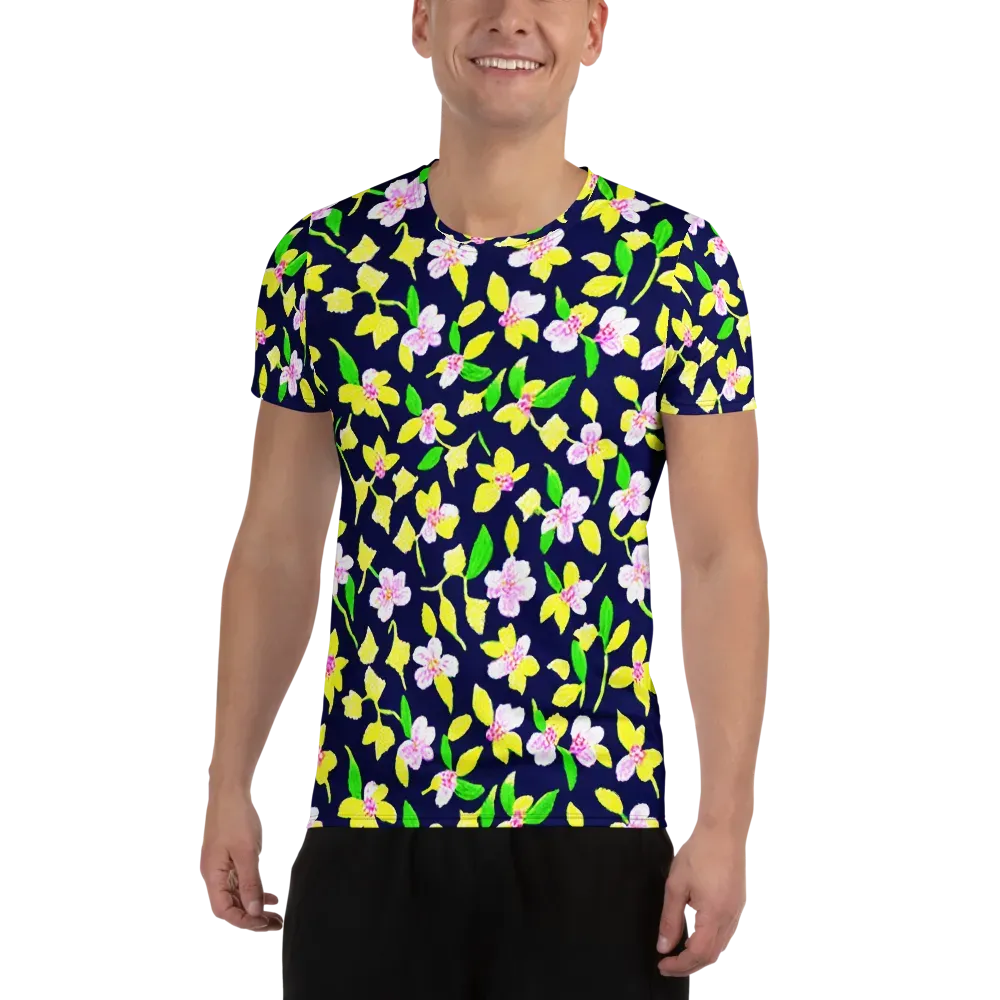 Navy Blossom on Men's Athletic T-Shirt — Front