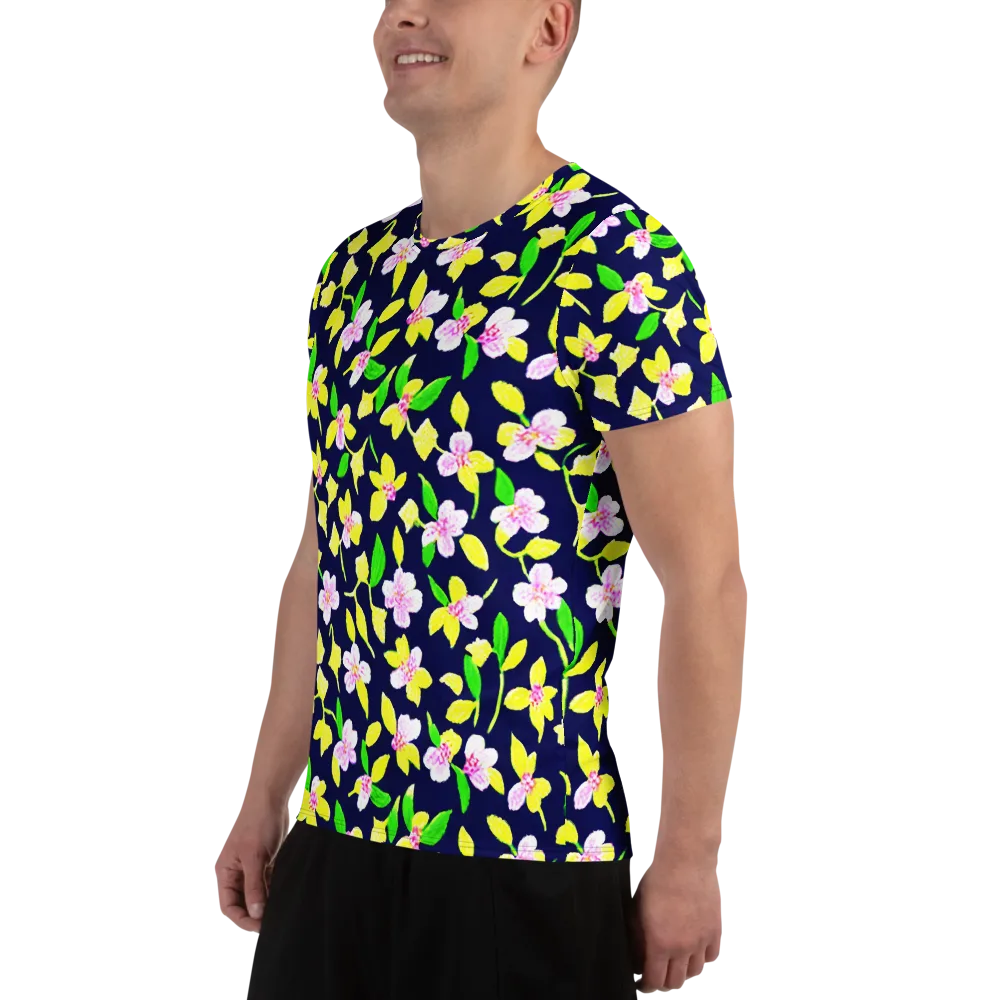 Navy Blossom on Men's Athletic T-Shirt — Left