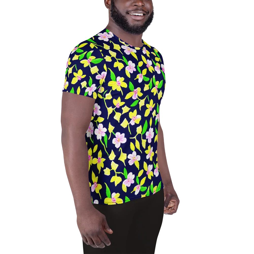 Navy Blossom on Men's Athletic T-Shirt — Right