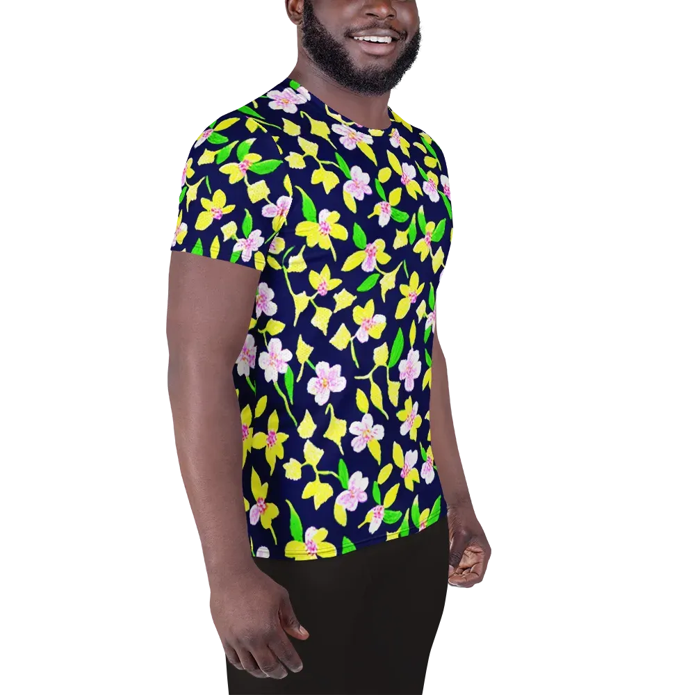 Navy Blossom on Men's Athletic T-Shirt — Right