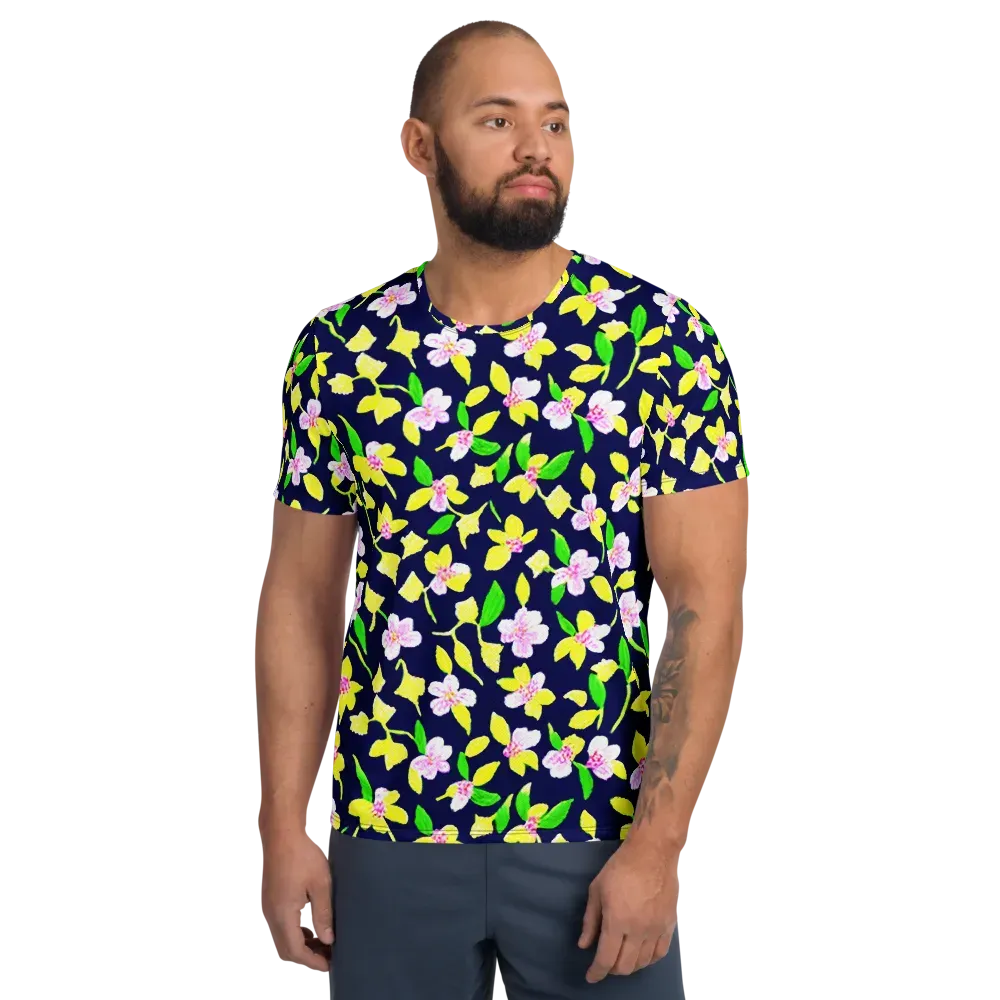 Navy Blossom on Men's Athletic T-Shirt — Front