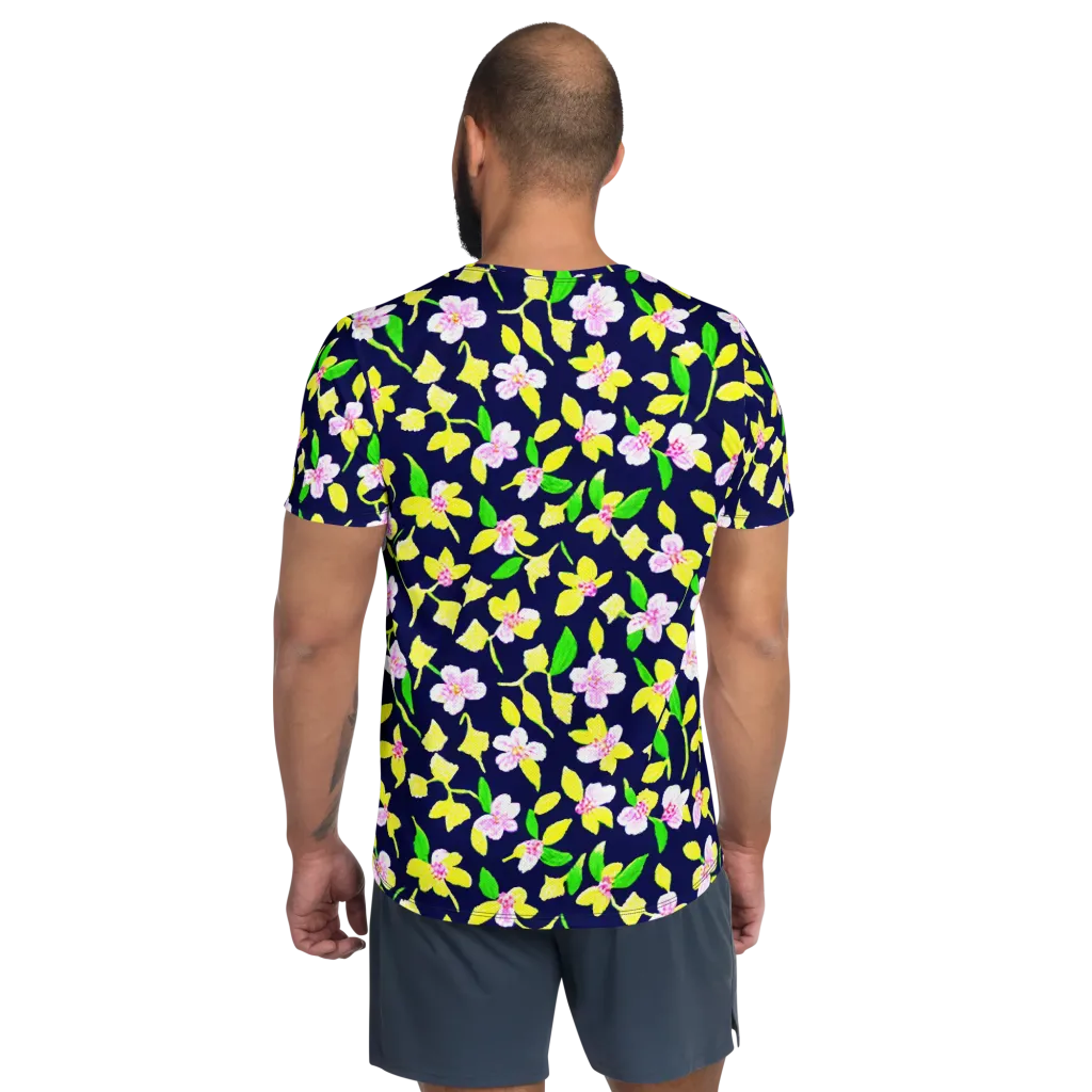 Navy Blossom on Men's Athletic T-Shirt — Back