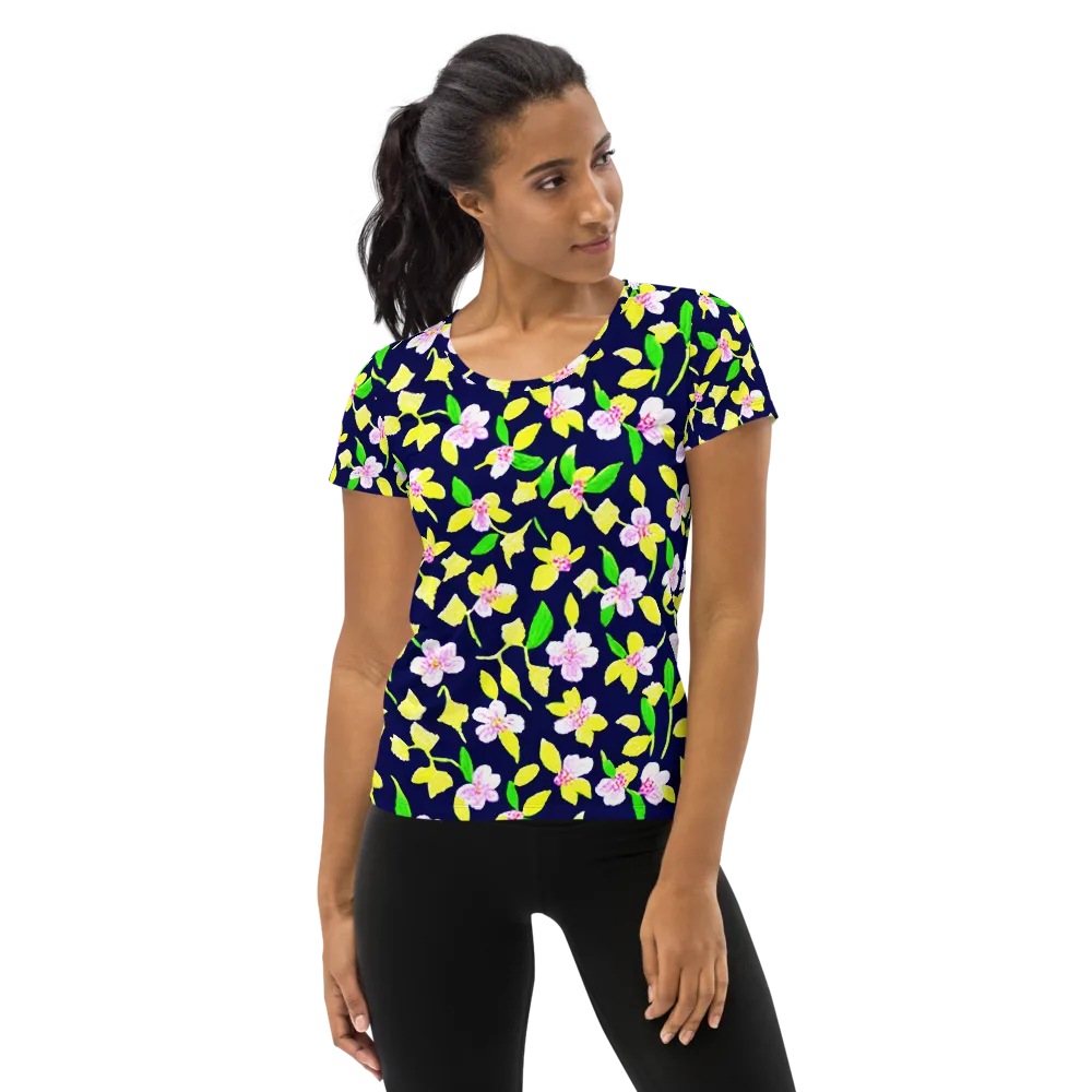 Navy Blossom on Women's Athletic T-Shirt — Front