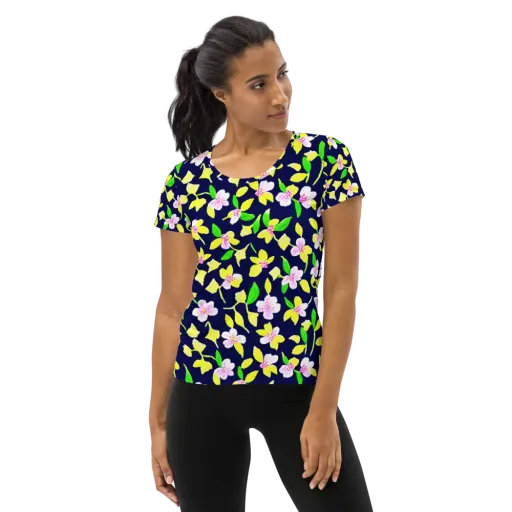 Navy Blossom on a Women's Athletic T-Shirt