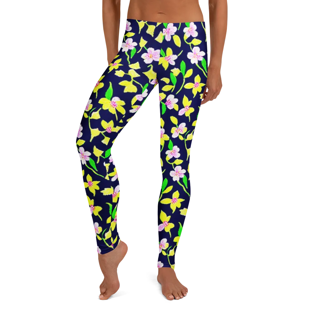 Navy Blossom on Leggings — Front