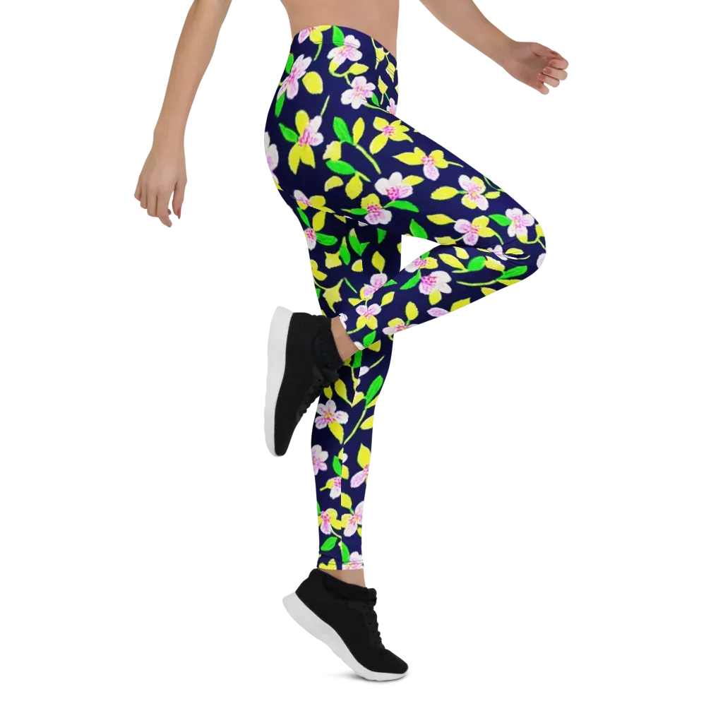 Navy Blossom on Leggings — Right