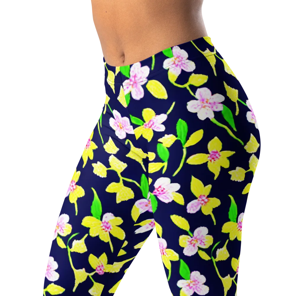 Navy Blossom on Leggings — Left Front