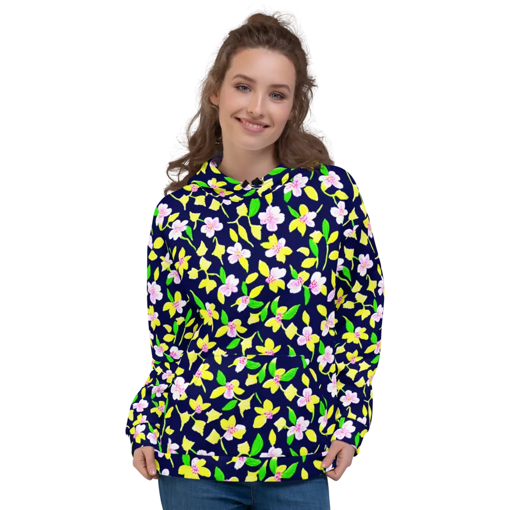 Navy Blossom on Hoodie — Front