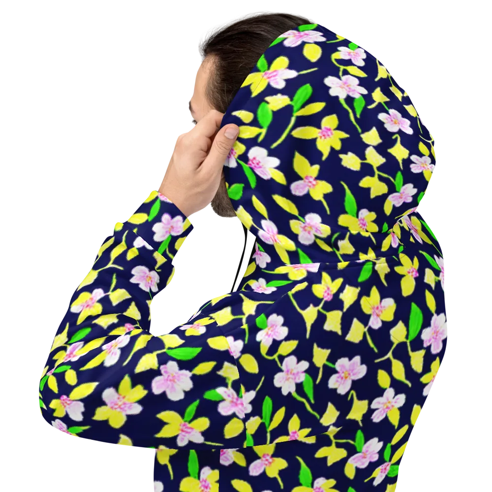 Navy Blossom on Hoodie — Back