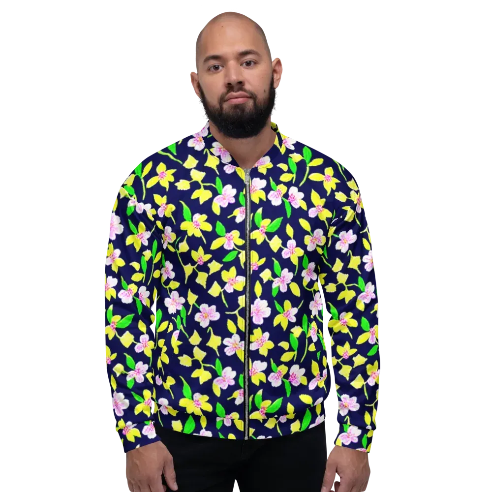 Navy Blossom on Bomber Jacket — Front
