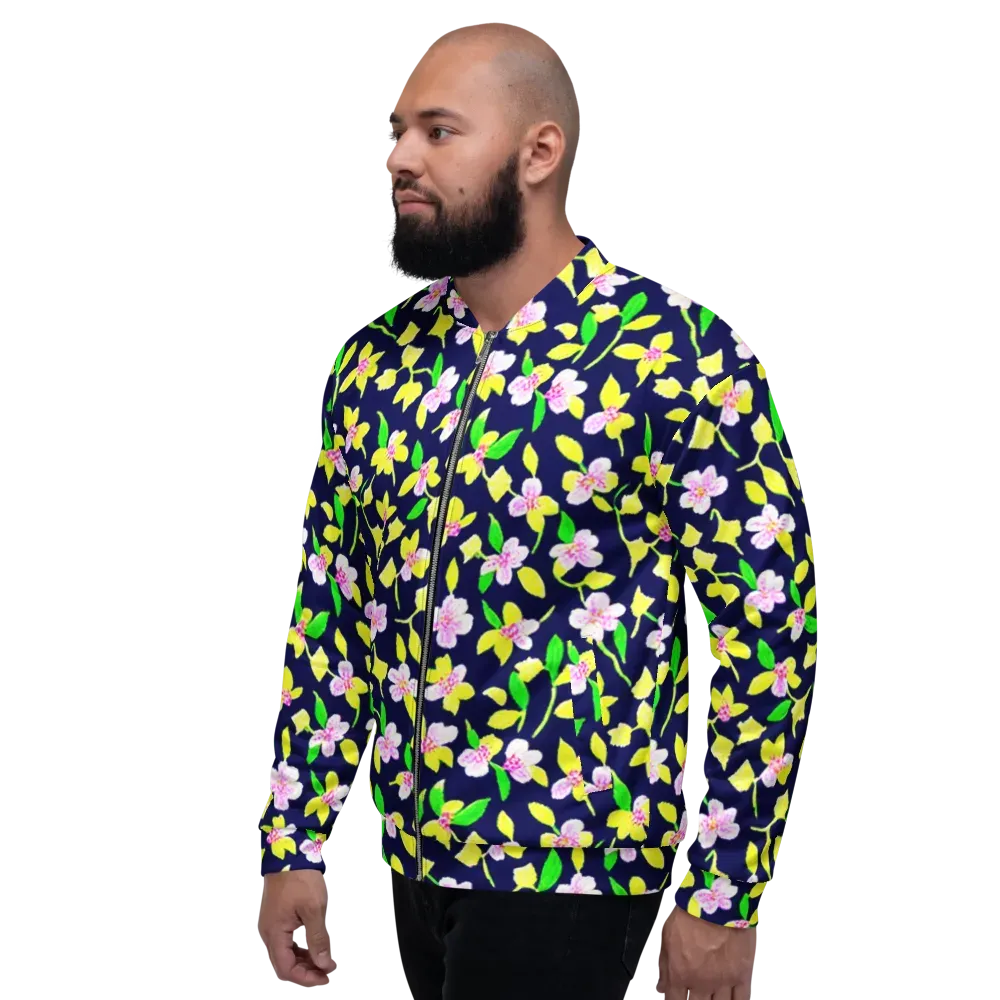 Navy Blossom on Bomber Jacket — Left