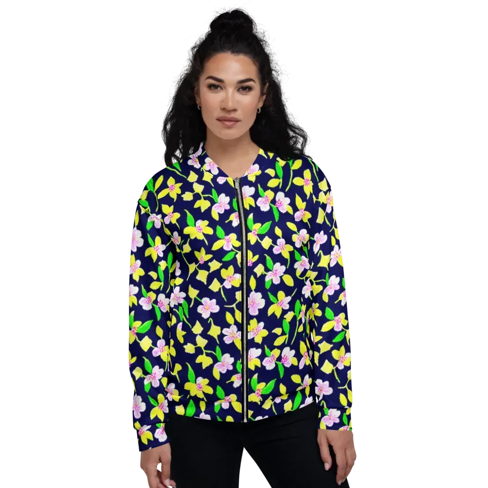 Navy Blossom on Bomber Jacket — Front