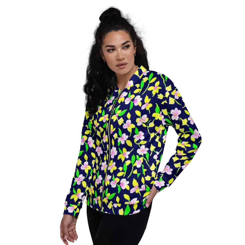 Navy Blossom on Bomber Jacket — Left