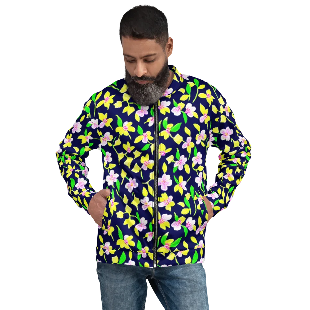 Navy Blossom on Bomber Jacket — Front