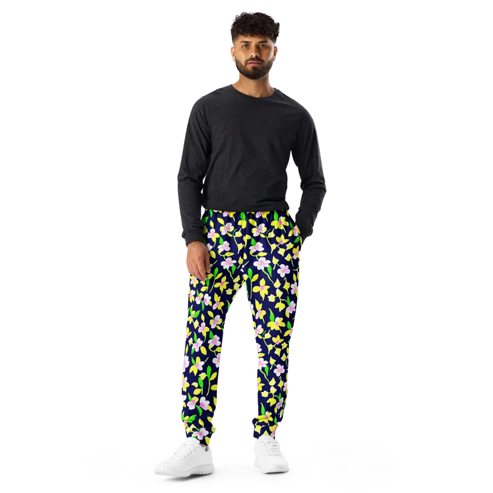 Navy Blossom on Men's Joggers — Front