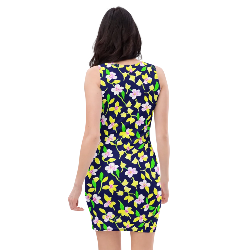 Navy Blossom on Bodycon Dress — Back