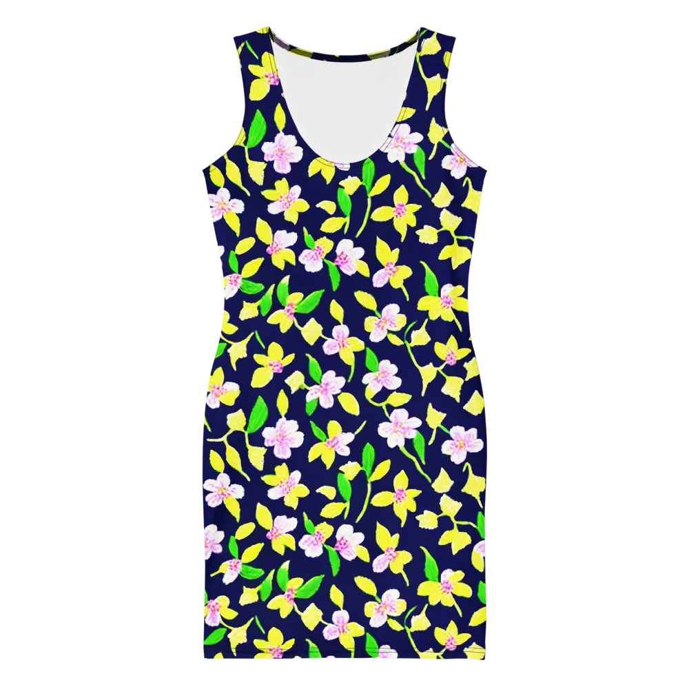 Navy Blossom on Bodycon Dress — Front