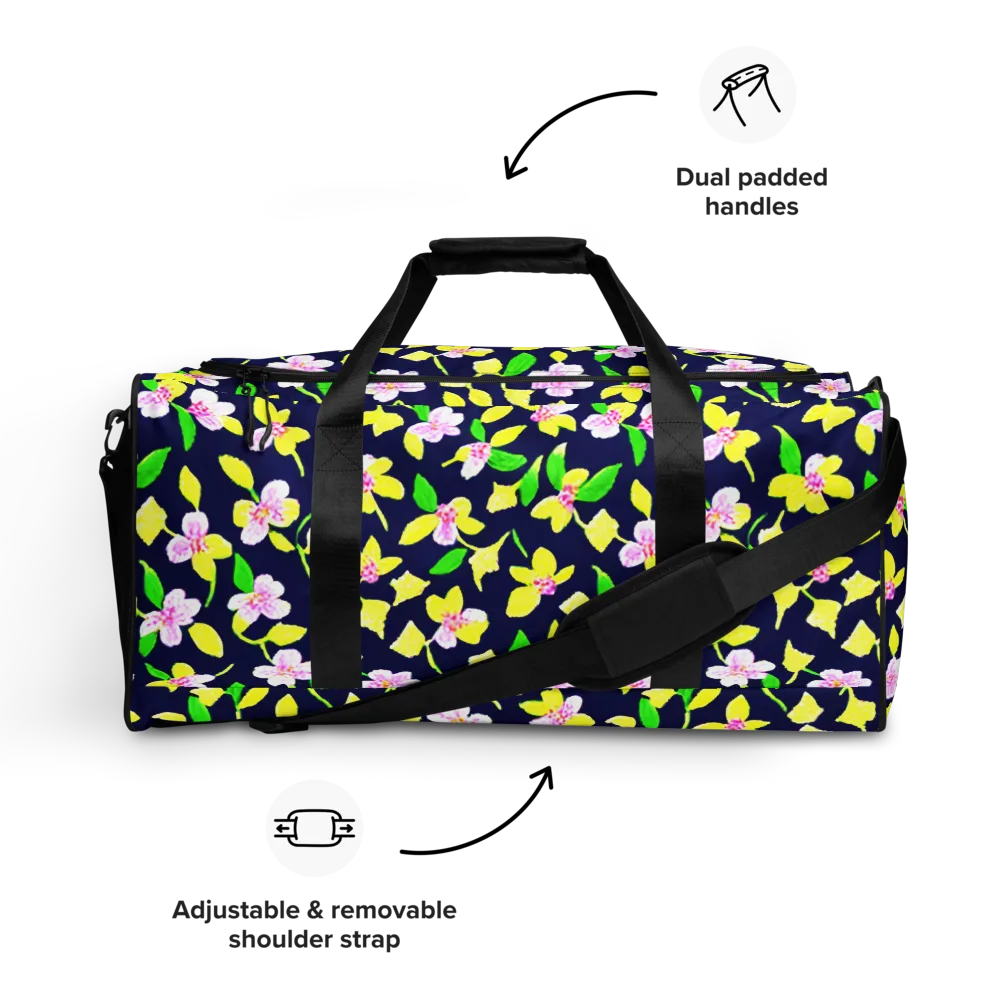 Navy Blossom on Duffle Bag — Front