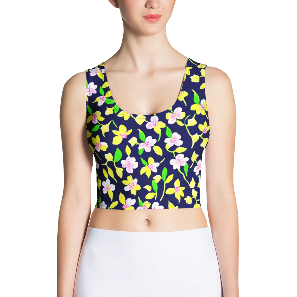 Navy Blossom on Crop Top — Front