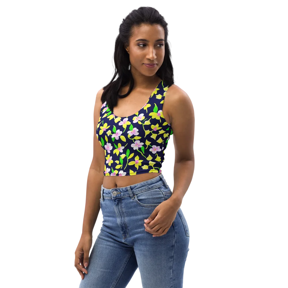 Navy Blossom on Crop Top — Left Front