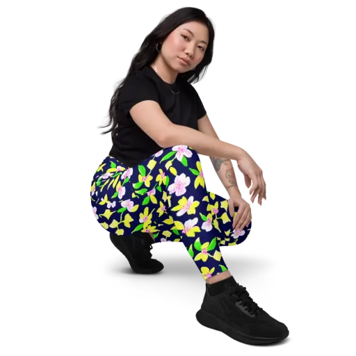 Navy Blossom on a Leggings with Pockets