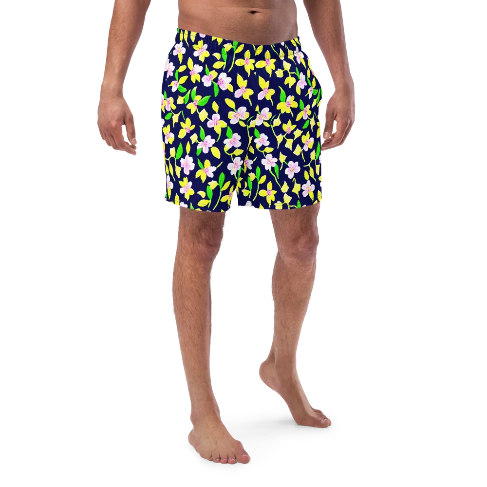 Navy Blossom on Swim Trunks — Front