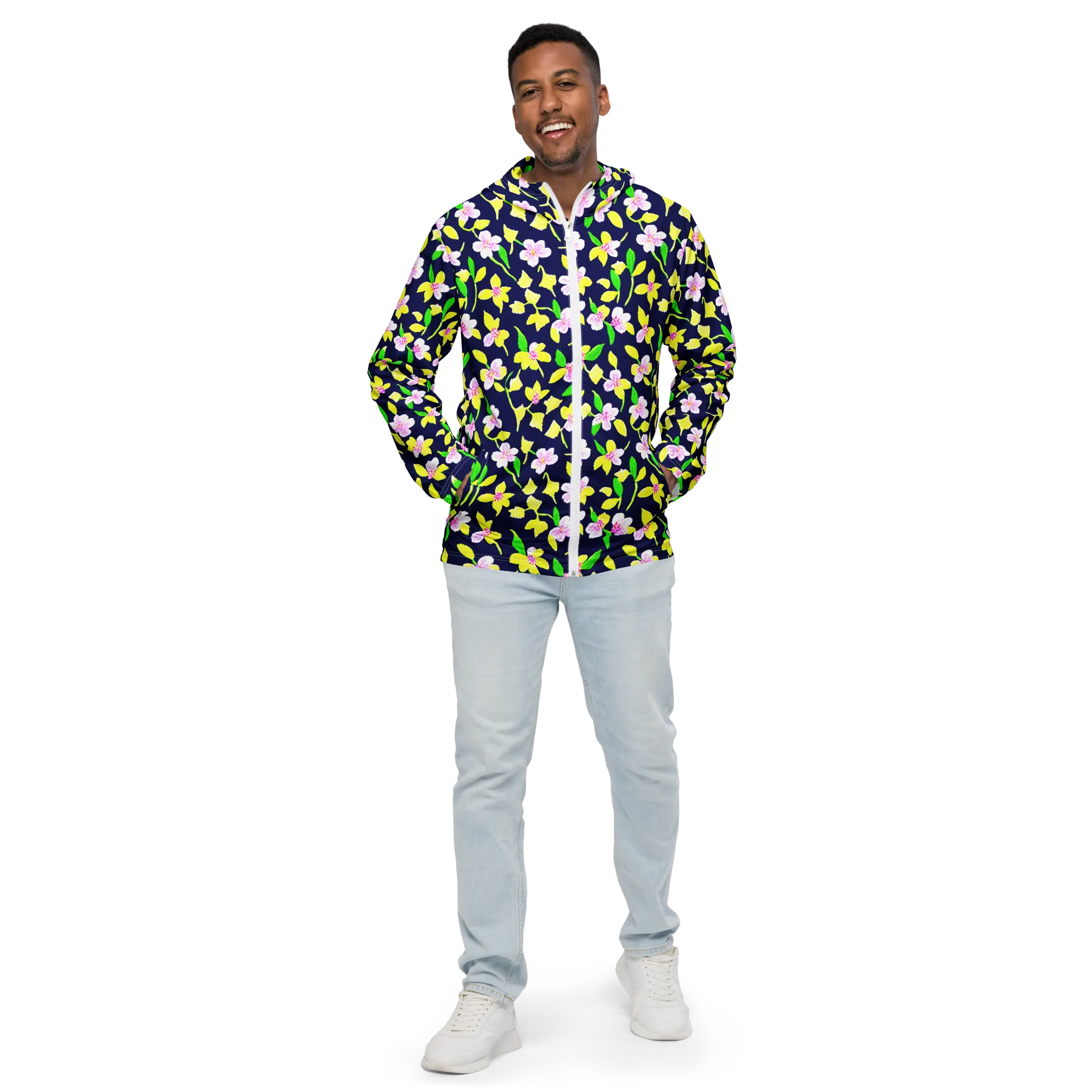 Navy Blossom on Men's Windbreaker — Front