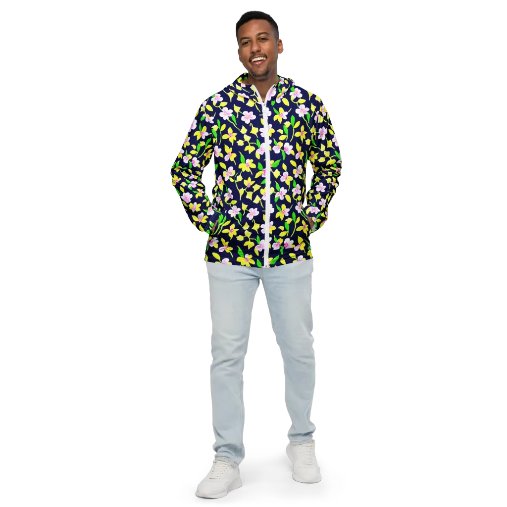 Navy Blossom on Men's Windbreaker — Front
