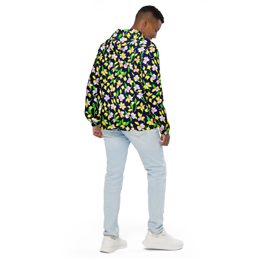 Navy Blossom on Men's Windbreaker — Back