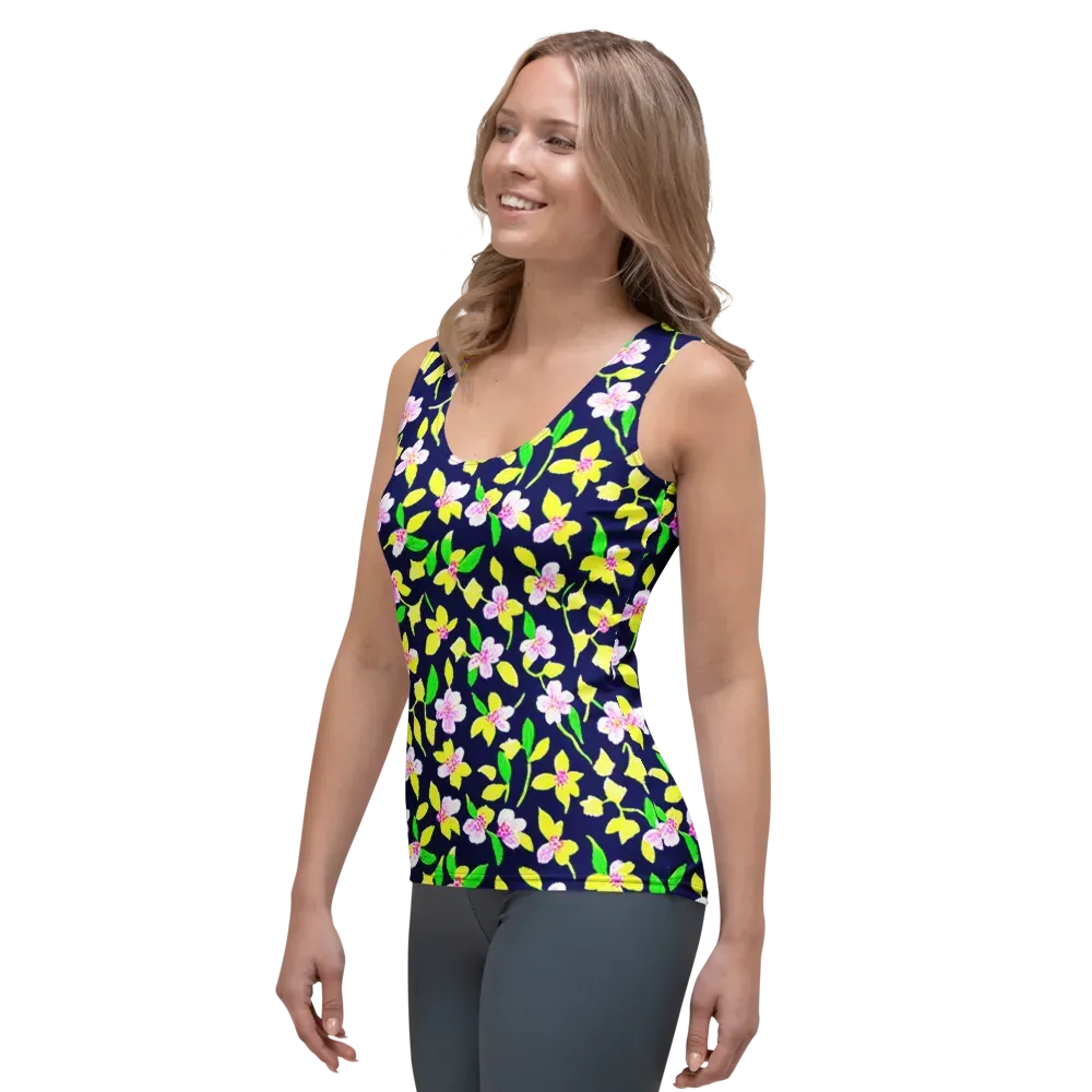 Navy Blossom on Women's Tank Top — Left Front