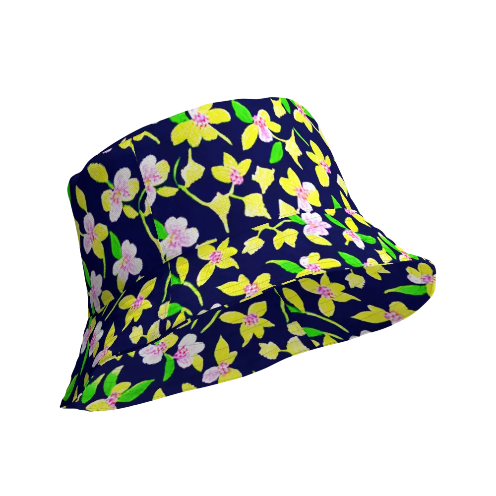 Navy Blossom on Reversible Bucket Hat — Product details Outside