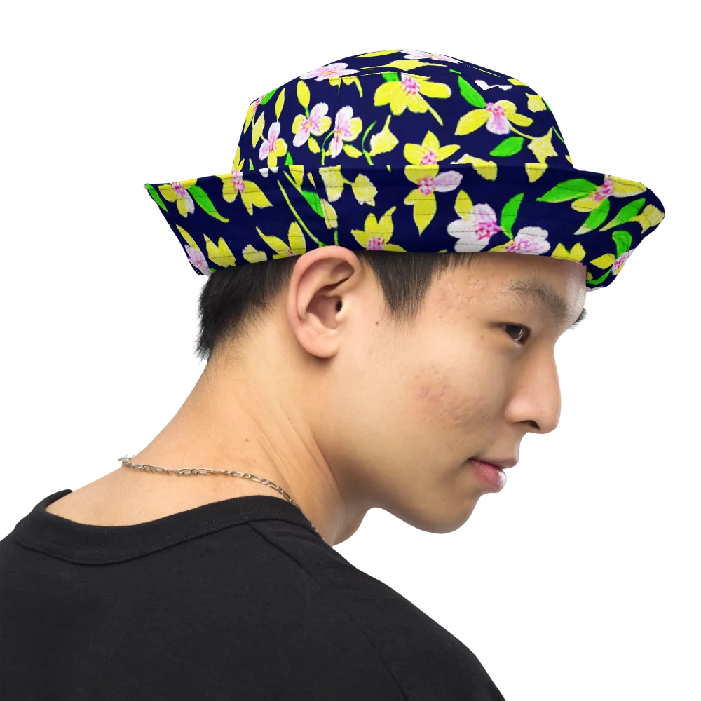 Navy Blossom on Reversible Bucket Hat — Right Outside