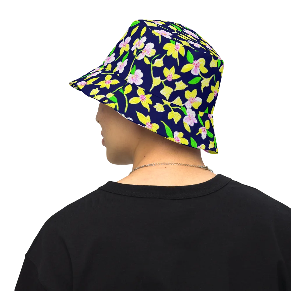 Navy Blossom on Reversible Bucket Hat — Back Inside