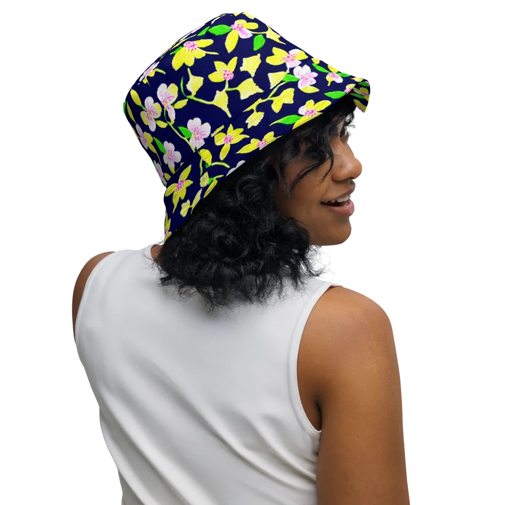 Navy Blossom on Reversible Bucket Hat — Right Outside