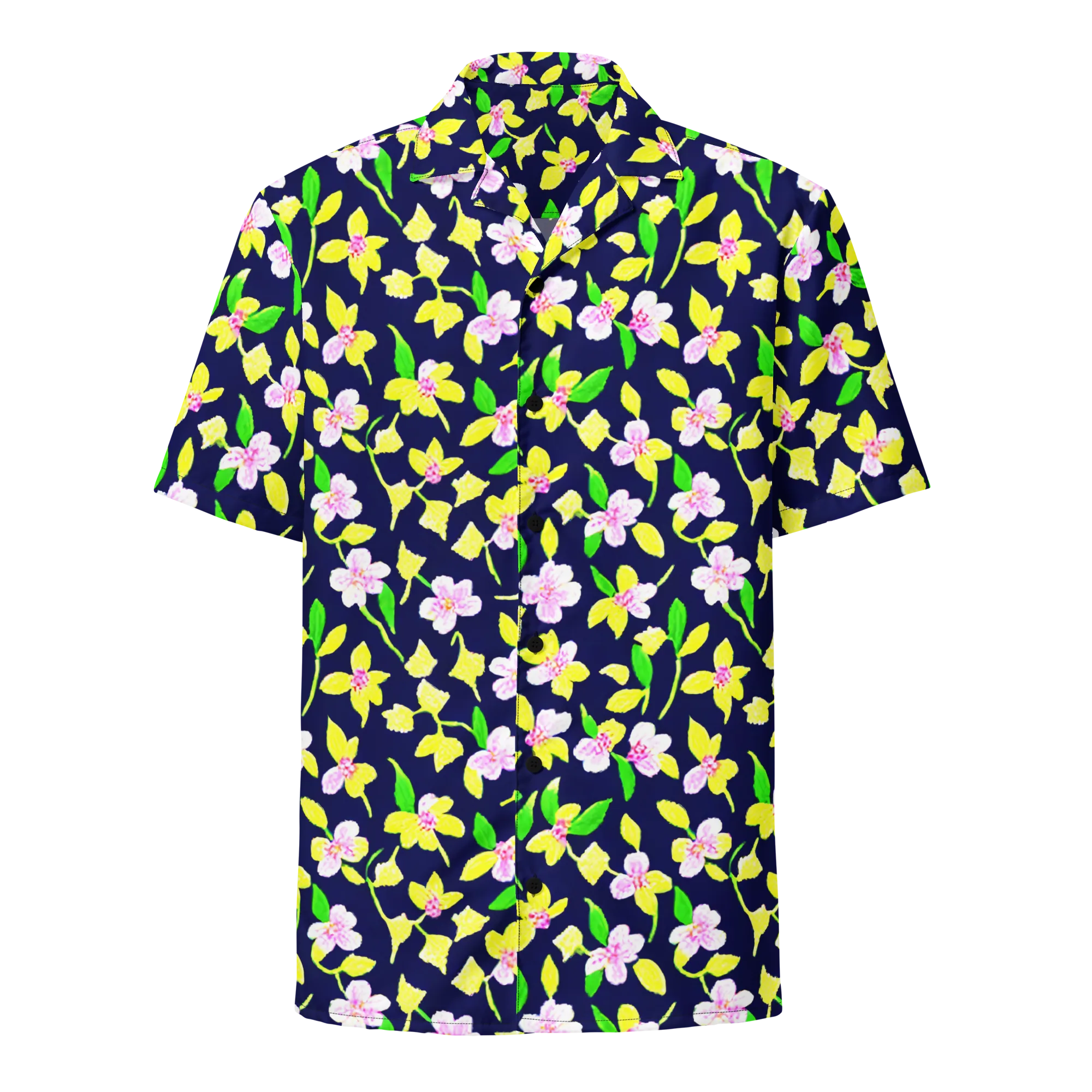 Navy Blossom on Button Shirt — Front