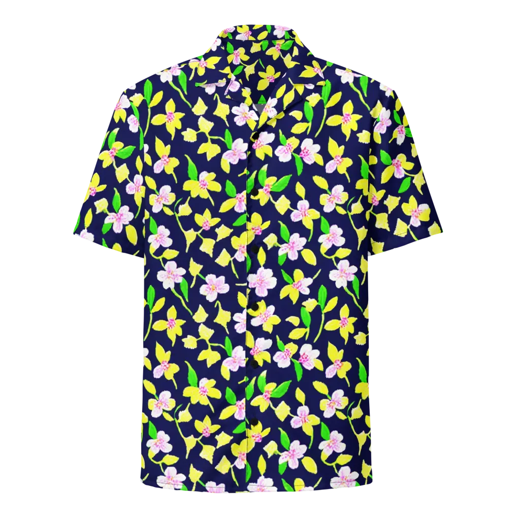 Navy Blossom on Button Shirt — Front