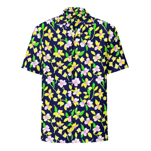 Navy Blossom on a Button Shirt