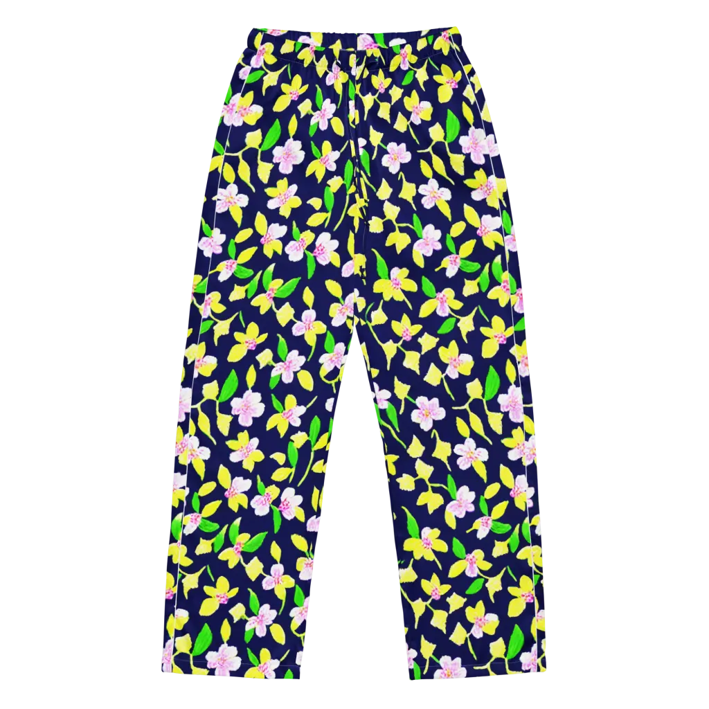 Navy Blossom on Women's Pajama Pants — Front