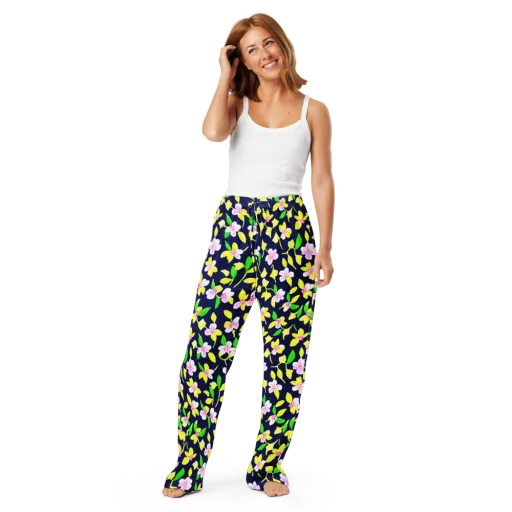 Navy Blossom on a Women's Pajama Pants