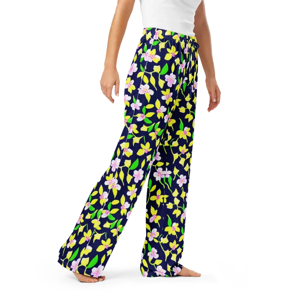 Navy Blossom on Women's Pajama Pants — Right Front
