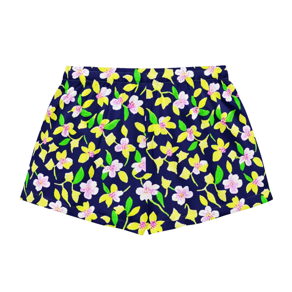 Navy Blossom on Women's Pajama Shorts — Back