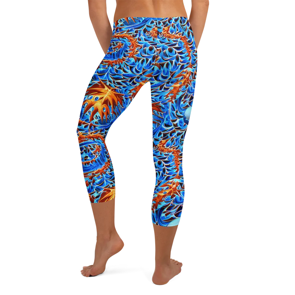 Blue Flame Reef on Capri Leggings — Back