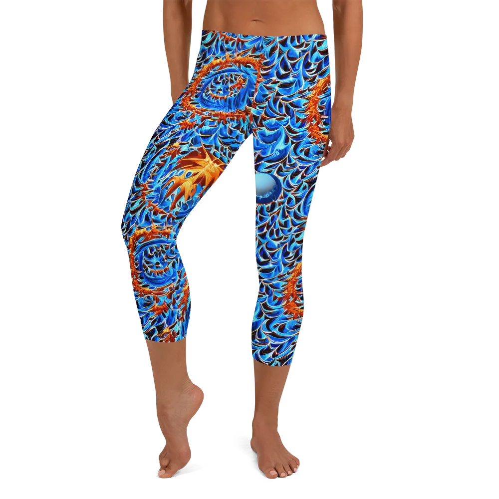 Blue Flame Reef on Capri Leggings — Front