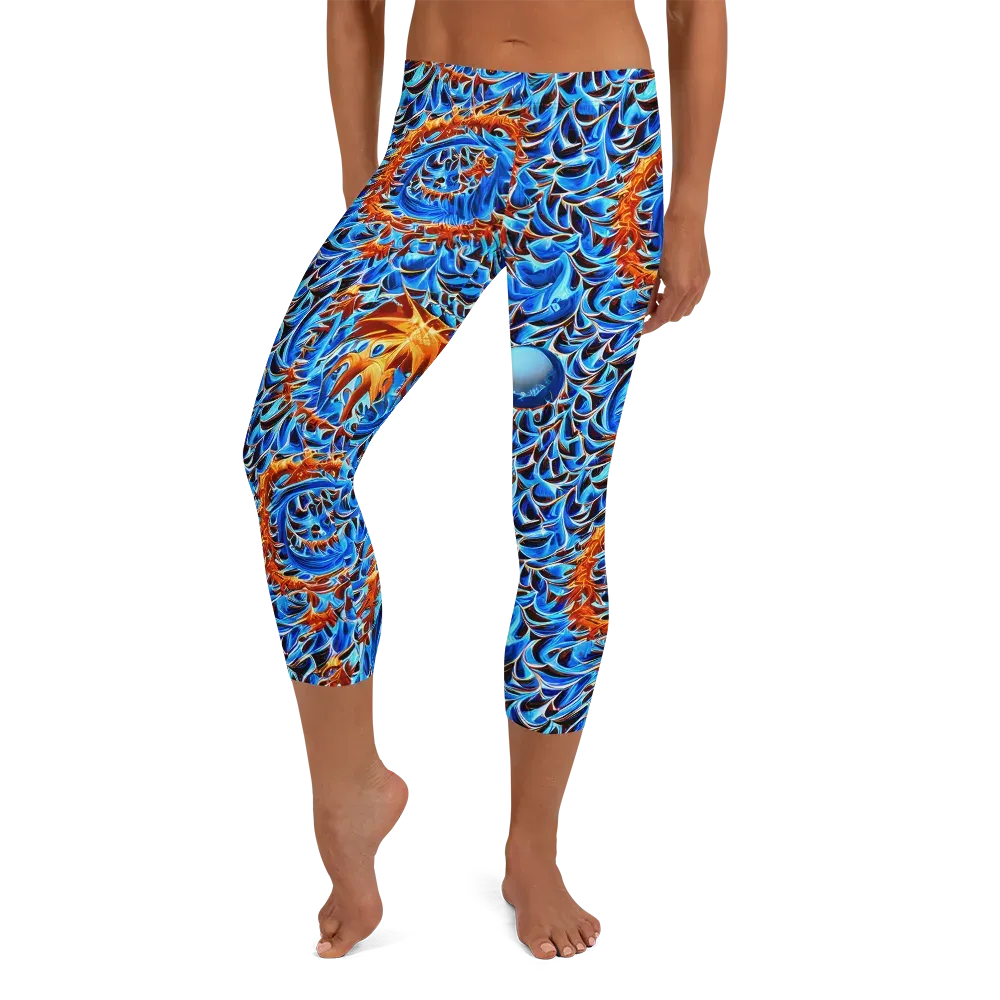 Blue Flame Reef on Capri Leggings — Front